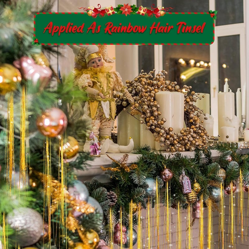 Lyrow Store 40000 Strands Tinsel Icicles 19.7 inch Christmas Tree Tinsel Foil Fringe Hanging Winter Home Decorations for Xmas Tree Holiday Decor Birthday Wedding Anniversary Party Supplies(Gold) - Image 5